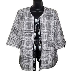 Maggie Barnes beaded & sequin open front blazer jacket 0x (14/16w)